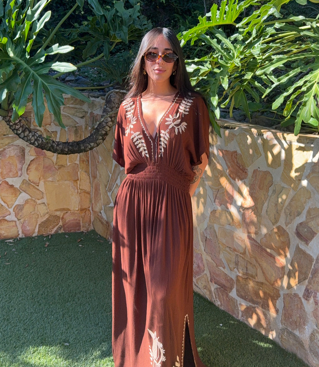 Boho Embroidered Maxi Dress- 1085