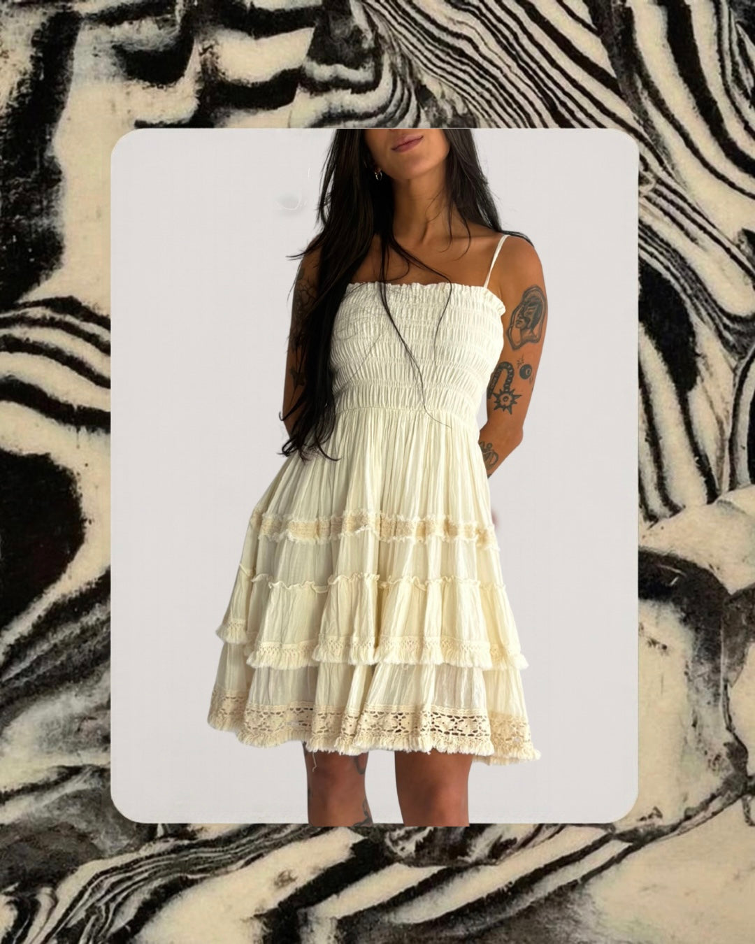 Fringe Short Cotton Dress- 5519