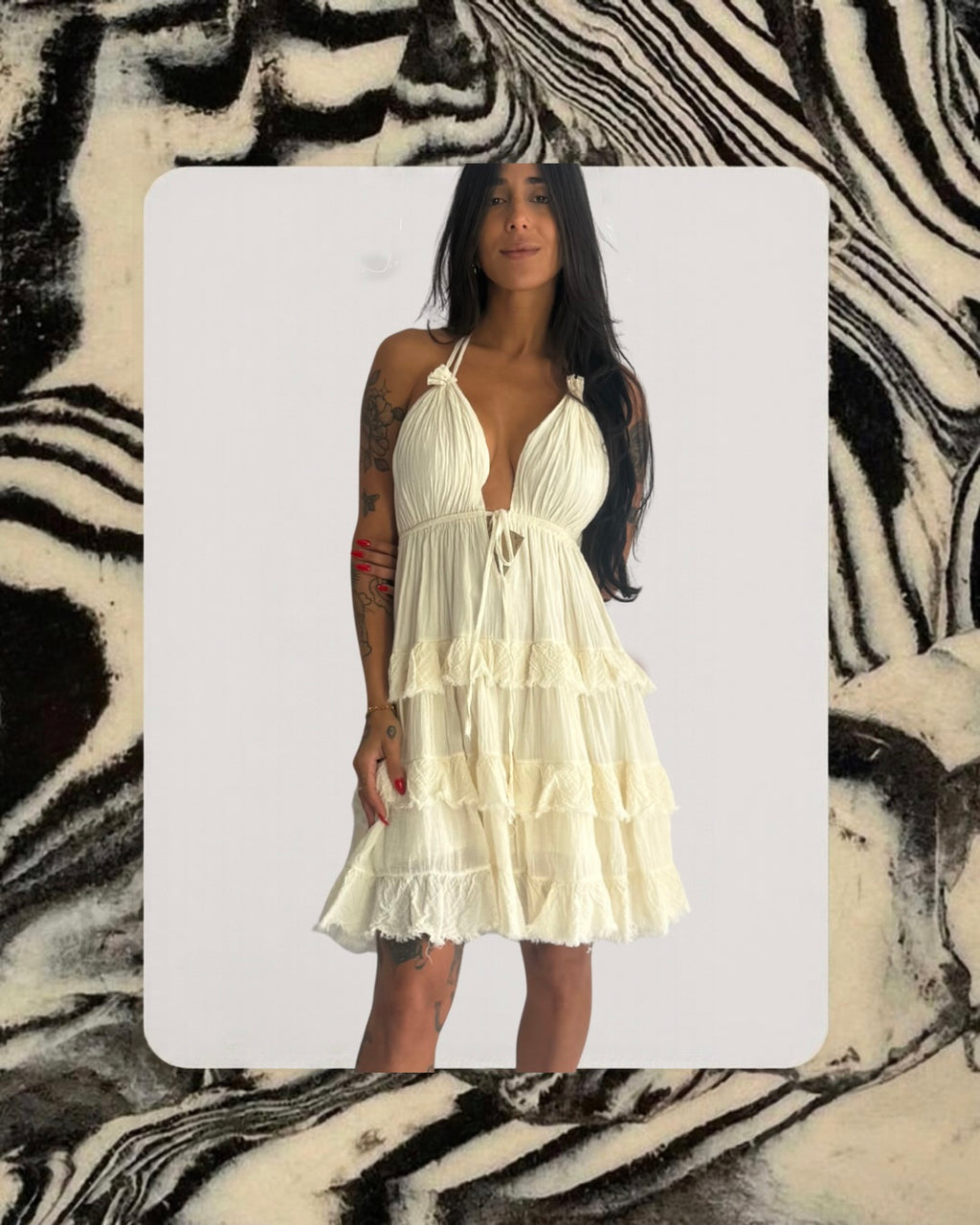 Long V Short Cotton Dress- 4165