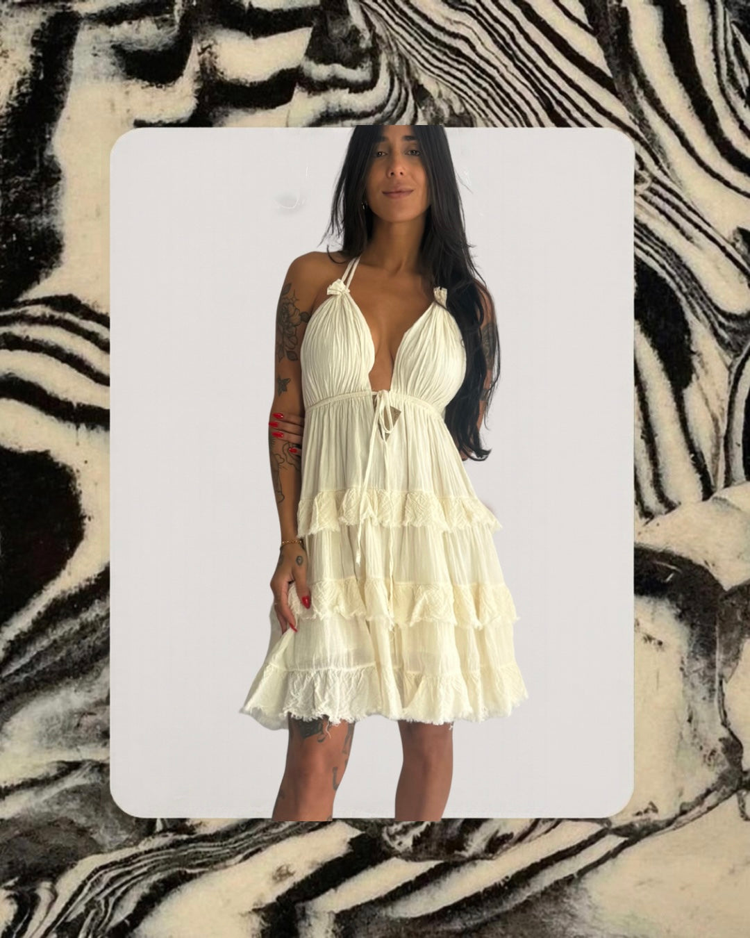 Long V Short Cotton Dress- 4165
